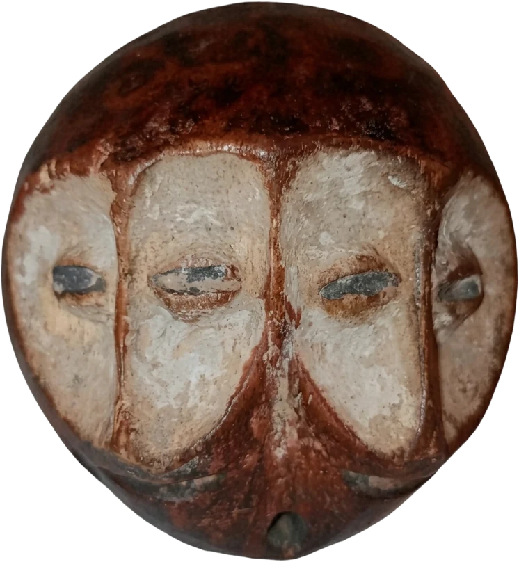Masque de grade Lega à quatre visages en bois et kaolin, Maniema