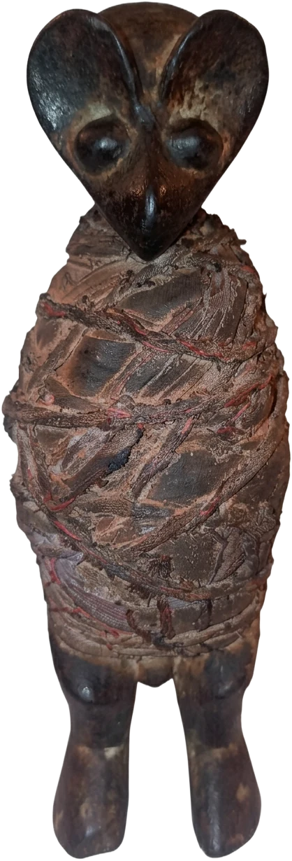 Statue « hibou » Yaka en bois et tissus, Bandundu — vue 1