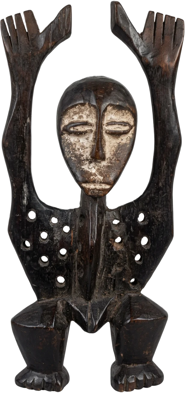 Statue Janus « Katanda » Lega en bois, Nord-Kivu, bras levés